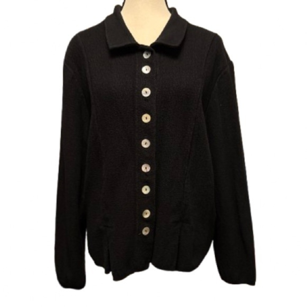 Vintage Willow Black Rayon Cotton Cardigan Jacket M Made in USA 80s 90s